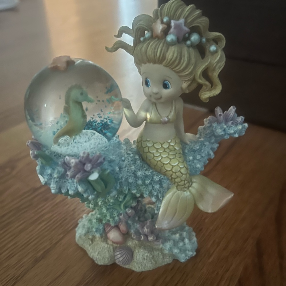 Mermaid Figurine Snow Globe Accent - Pastel Blue & Gold